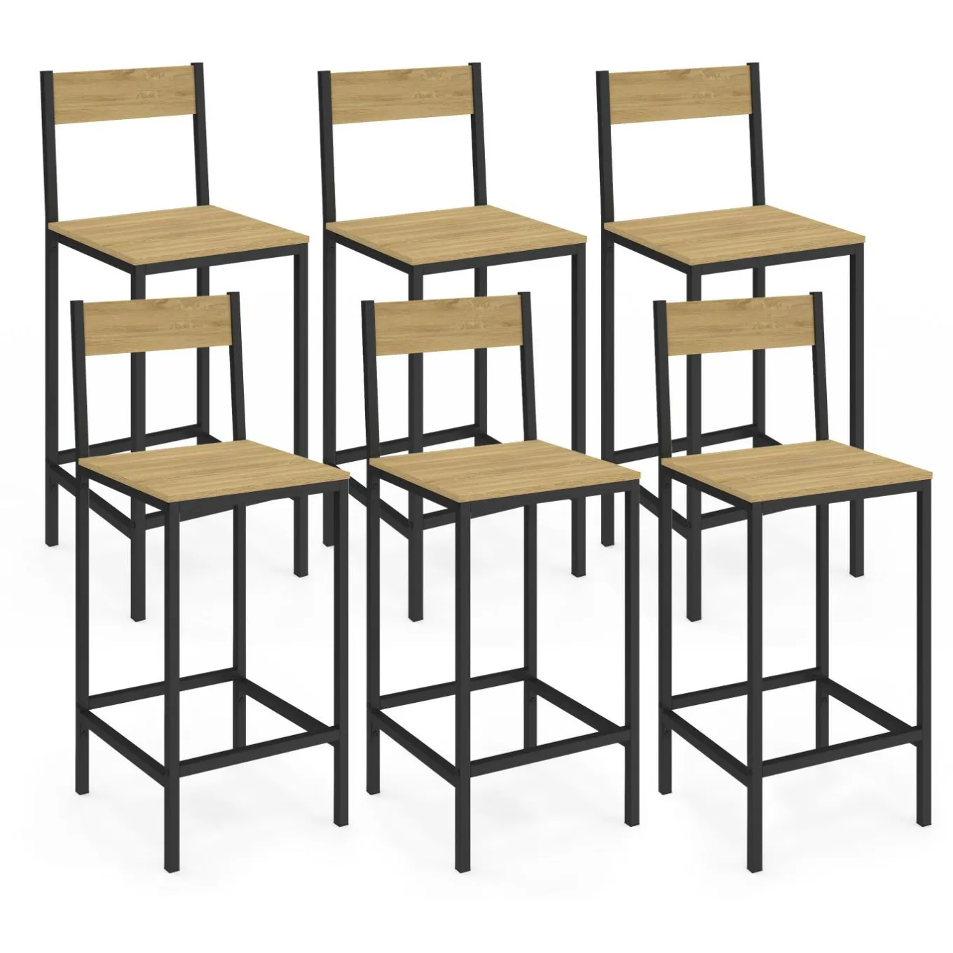 IDMarket Tabourets de bar avec dossier design industriel* Collection Industrielle|Tabourets De Bar