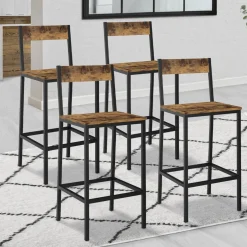IDMarket Tabourets de bar avec dossier style industriel bois foncé et noir* Collection Vintage|Cuisine Complète