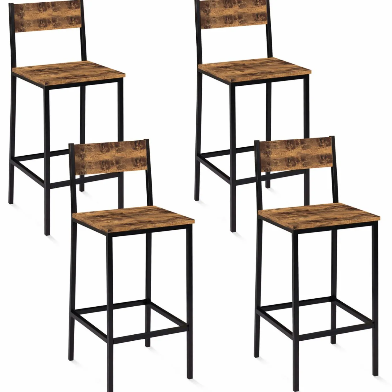 IDMarket Tabourets de bar avec dossier style industriel bois foncé et noir* Collection Vintage|Cuisine Complète