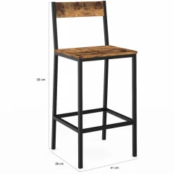 IDMarket Tabourets de bar avec dossier style industriel bois foncé et noir* Collection Vintage|Cuisine Complète