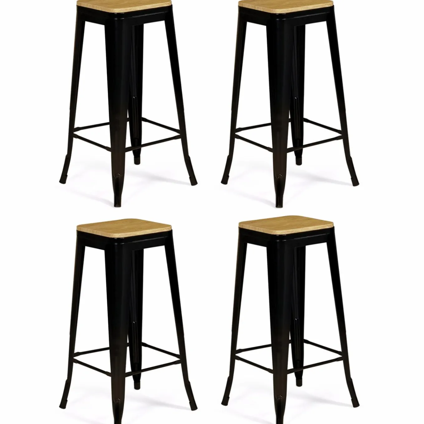 IDMarket Tabourets de bar bois et métal noir empilables x4* Collection Métal|Collection Industrielle