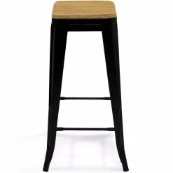 IDMarket Tabourets de bar bois et métal noir empilables x4* Collection Métal|Collection Industrielle