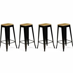 IDMarket Tabourets de bar bois et métal noir empilables x4* Collection Métal|Collection Industrielle