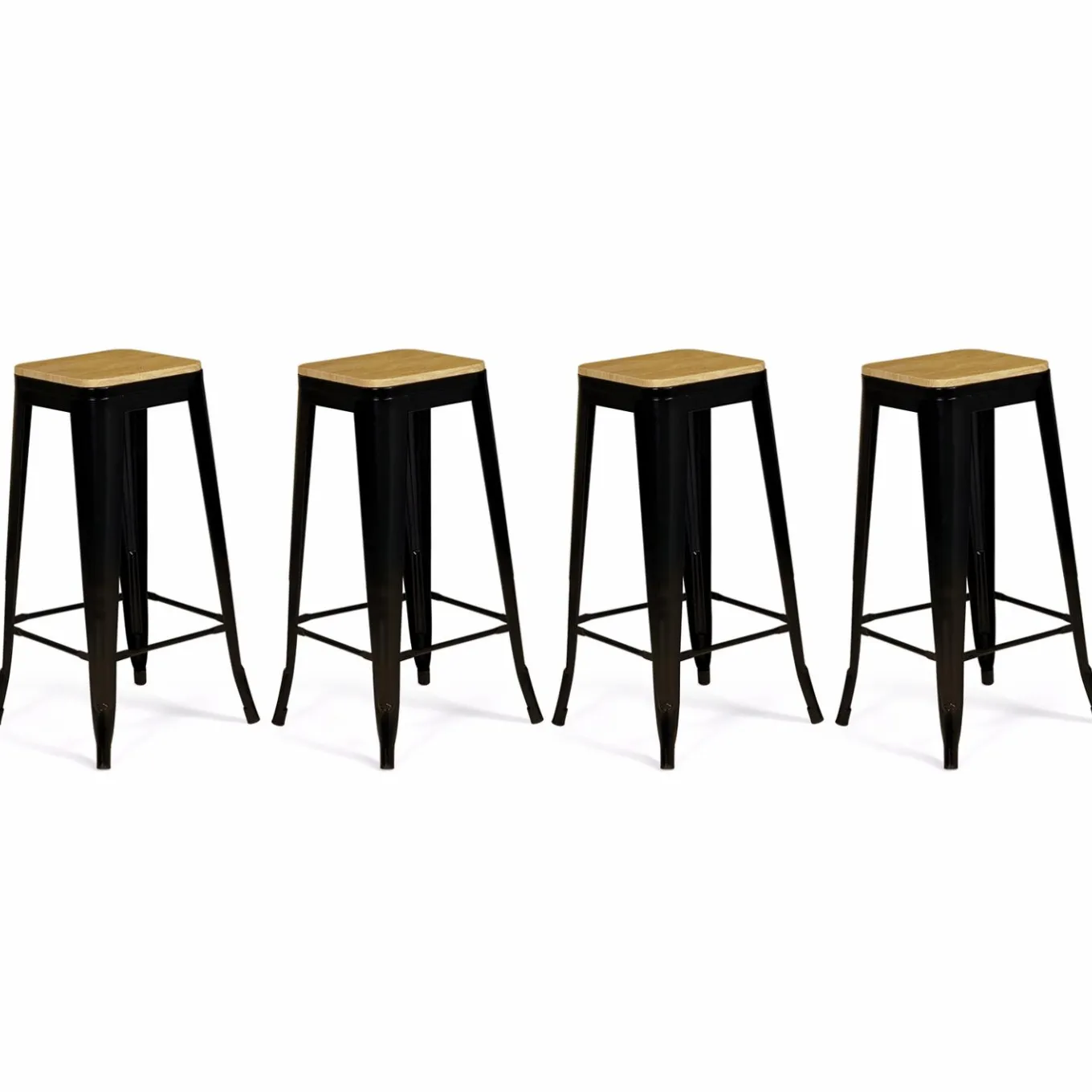 IDMarket Tabourets de bar bois et métal noir empilables x4* Collection Métal|Collection Industrielle