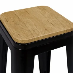 IDMarket Tabourets de bar bois et métal noir empilables x4* Collection Métal|Collection Industrielle