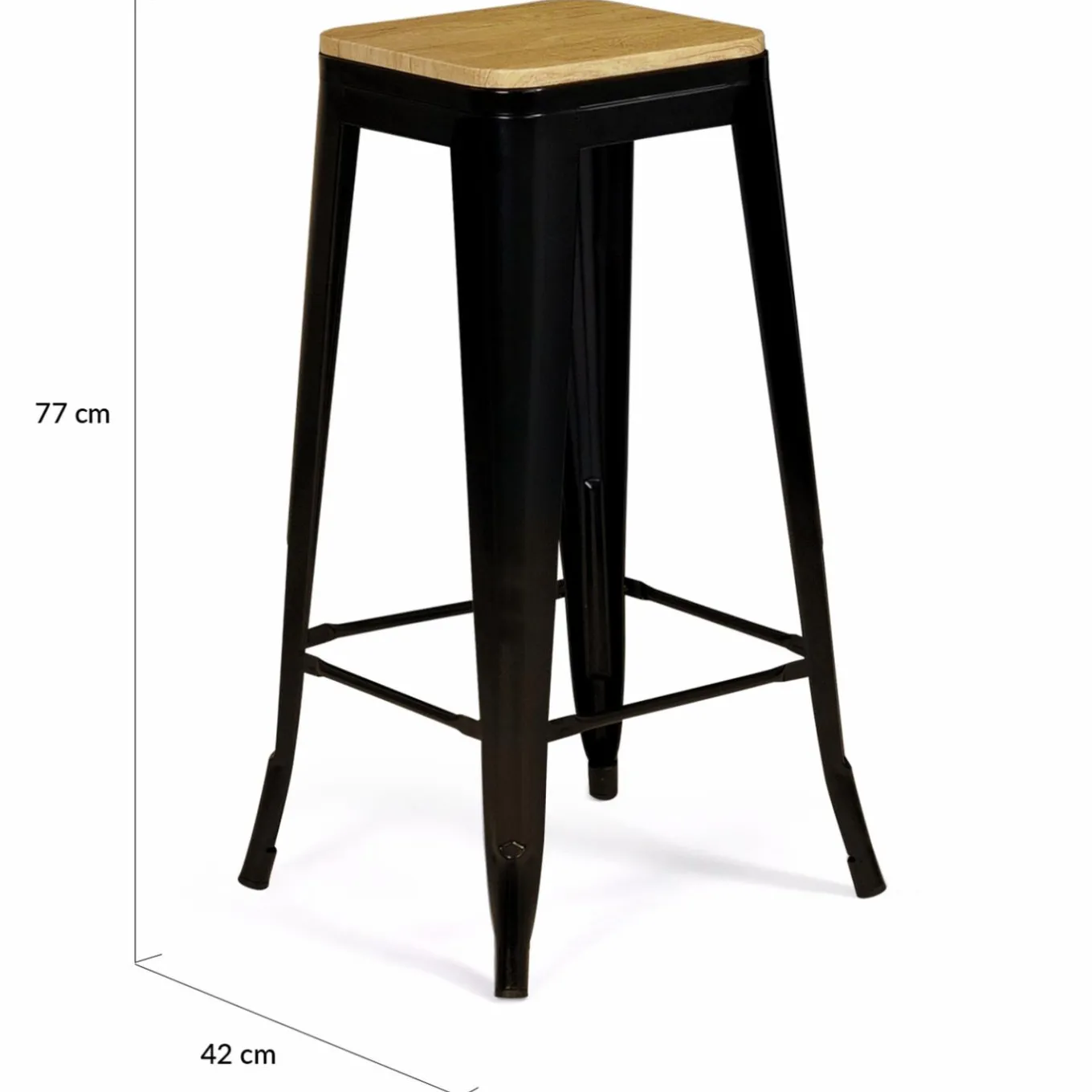 IDMarket Tabourets de bar bois et métal noir empilables x4* Collection Métal|Collection Industrielle