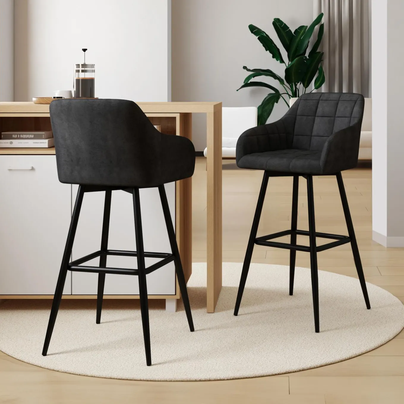 IDMarket Tabourets de bar en velours gris foncé avec accoudoirs : lot de 2* Collection Vintage|Chaises De Bar