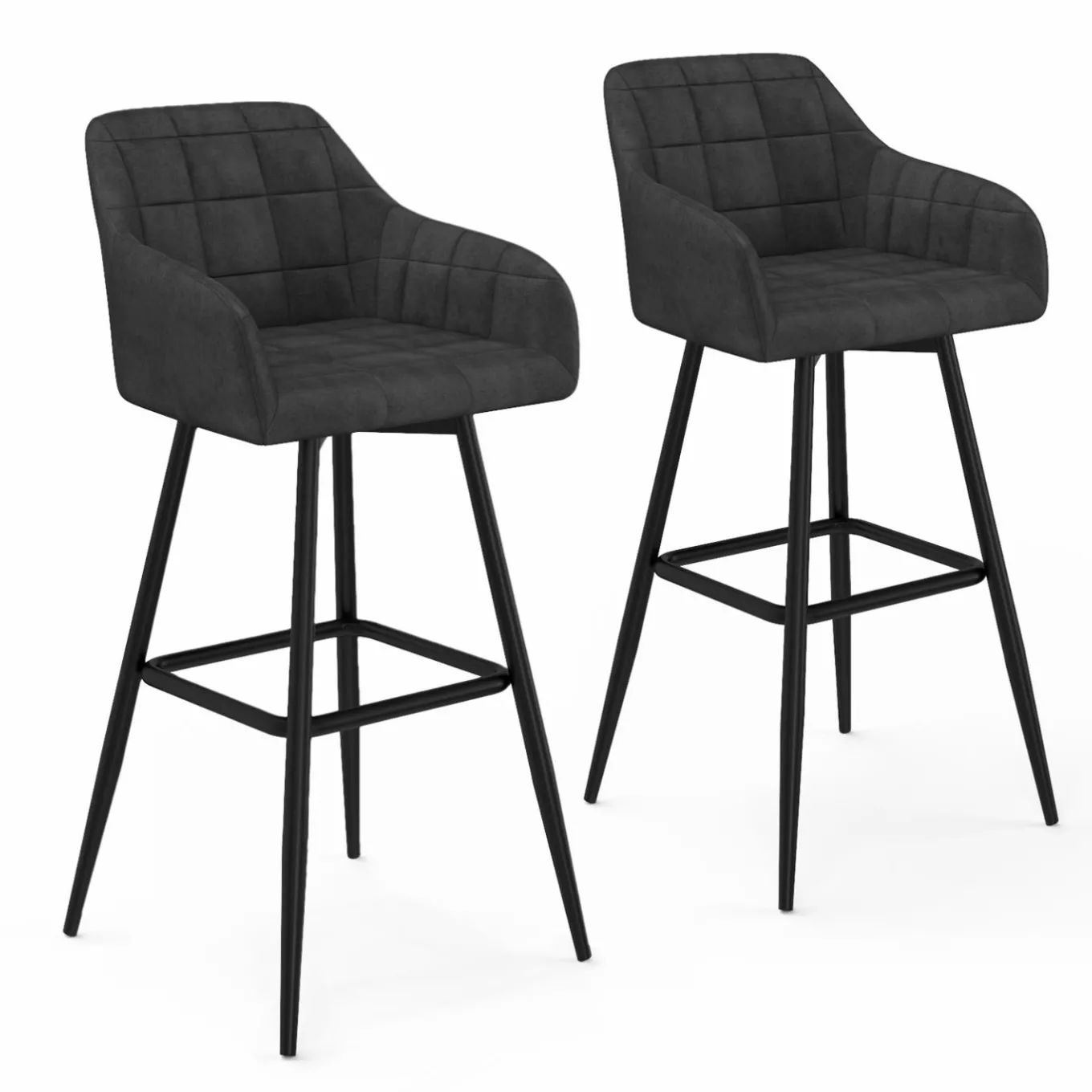 IDMarket Tabourets de bar en velours gris foncé avec accoudoirs : lot de 2* Collection Vintage|Chaises De Bar