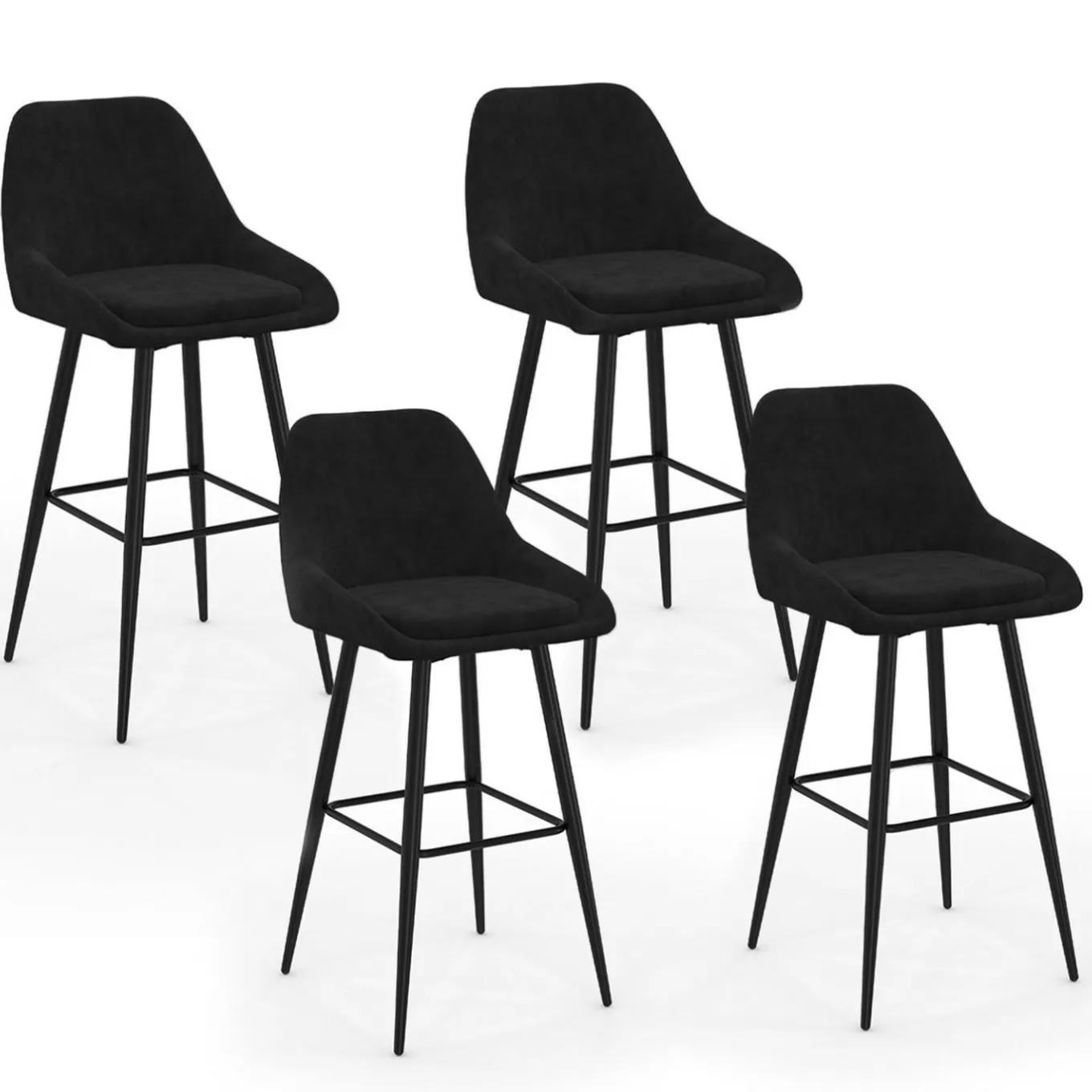 IDMarket Tabourets de bar en velours noir* Tabourets De Bar|Chaises De Bar