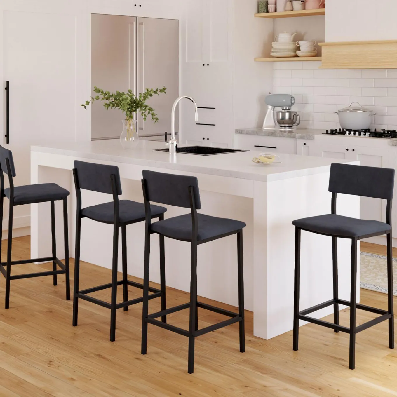 IDMarket Tabourets de bar en velours et métal gris anthracite : lot de 4* Tabourets De Bar