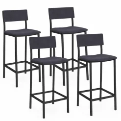 IDMarket Tabourets de bar en velours et métal gris anthracite : lot de 4* Tabourets De Bar