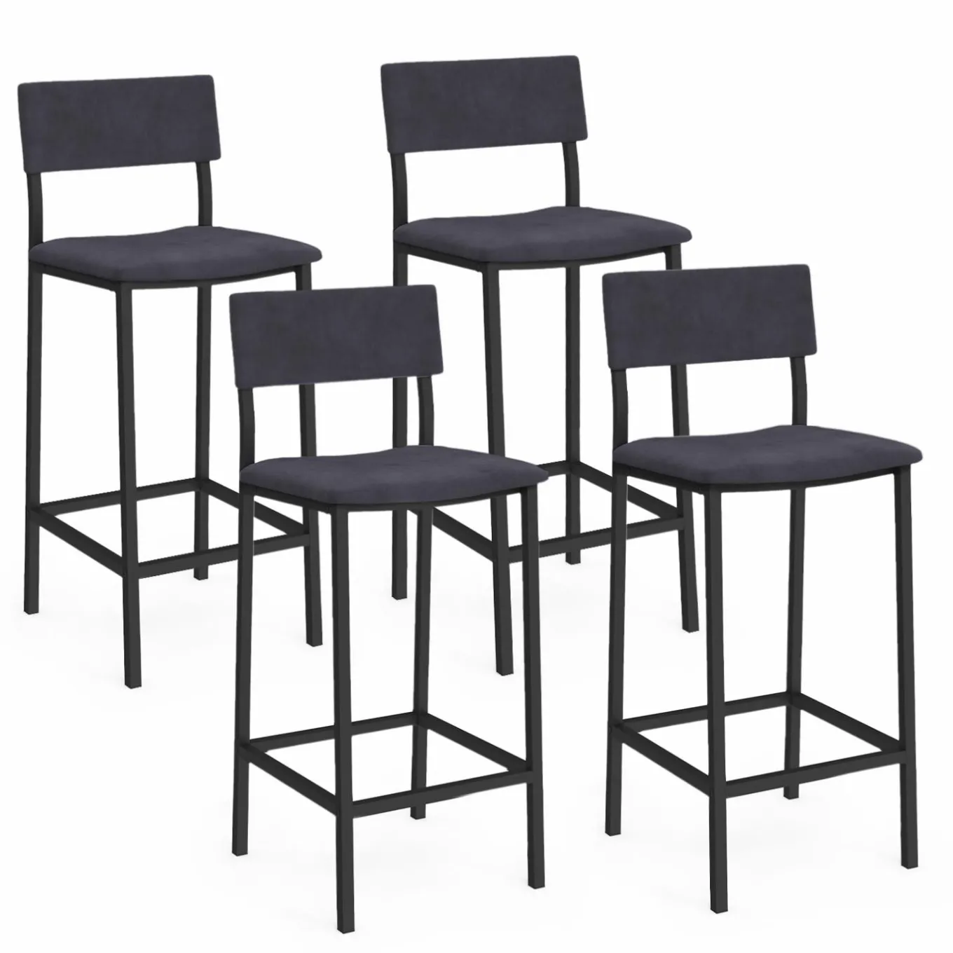 IDMarket Tabourets de bar en velours et métal gris anthracite : lot de 4* Tabourets De Bar