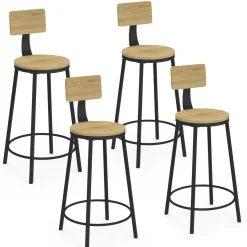 IDMarket Tabourets de bar industriel avec dossier bois et métal noir* Collection Industrielle|Tabourets De Bar