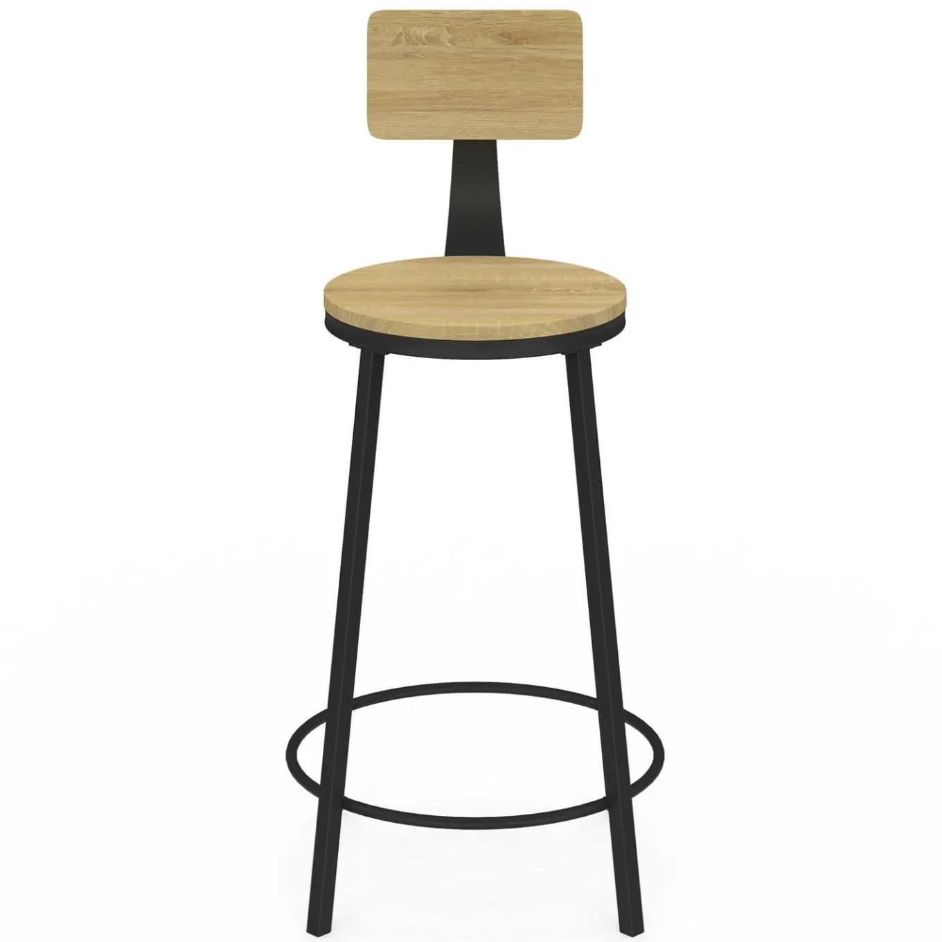 IDMarket Tabourets de bar industriel avec dossier bois et métal noir* Collection Industrielle|Tabourets De Bar