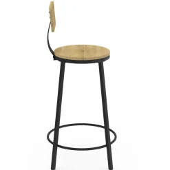 IDMarket Tabourets de bar industriel avec dossier bois et métal noir* Collection Industrielle|Tabourets De Bar