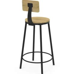 IDMarket Tabourets de bar industriel avec dossier bois et métal noir* Collection Industrielle|Tabourets De Bar