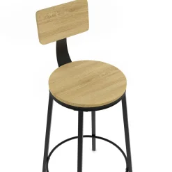 IDMarket Tabourets de bar industriel avec dossier bois et métal noir* Collection Industrielle|Tabourets De Bar