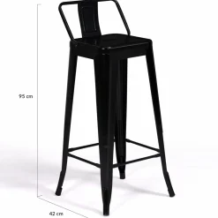 IDMarket Tabourets de bar métal noir avec dossier* Collection Métal|Collection Industrielle