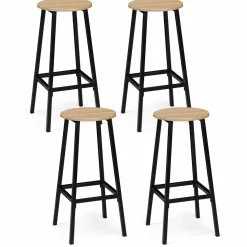 IDMarket Tabourets de bar ronds bois et métal noir x4* Collection Industrielle|Tabourets De Bar