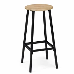 IDMarket Tabourets de bar ronds bois et métal noir x4* Collection Industrielle|Tabourets De Bar