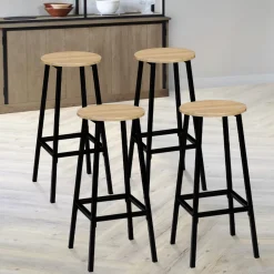 IDMarket Tabourets de bar ronds bois et métal noir x4* Collection Industrielle|Tabourets De Bar