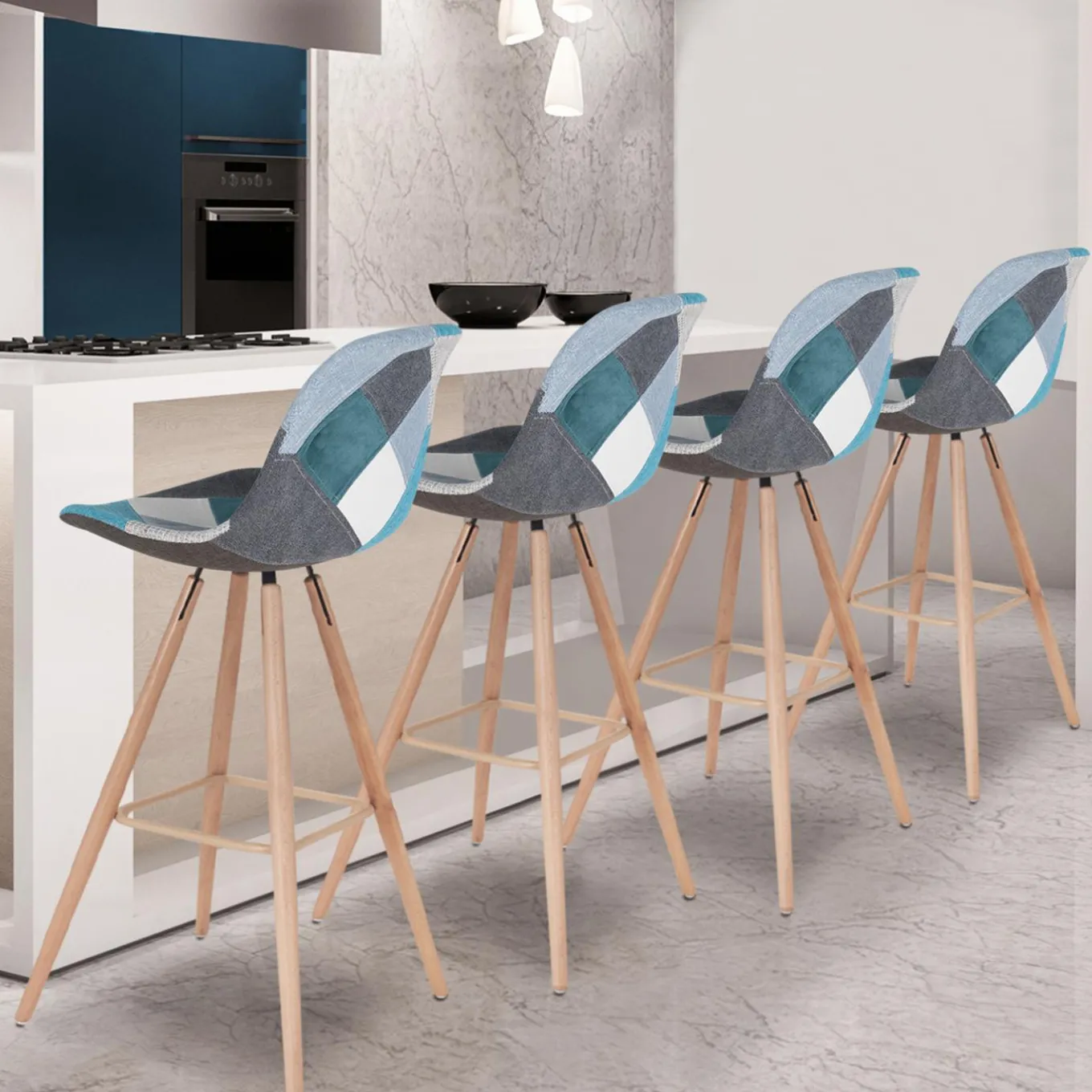 IDMarket Tabourets de bar scandinaves bleu patchwork* Collection Scandinave|Chaises De Bar