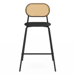 IDMarket Tabourets de bar vintage métal noir et cannage* Tabourets De Bar