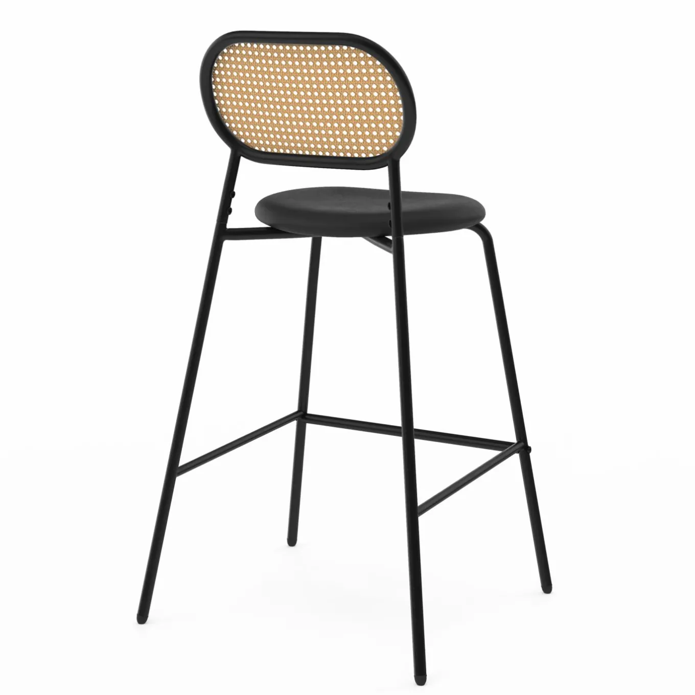 IDMarket Tabourets de bar vintage métal noir et cannage* Tabourets De Bar