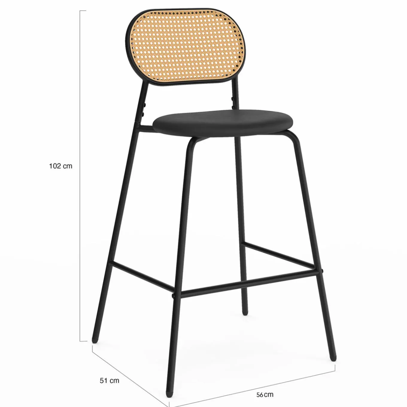 IDMarket Tabourets de bar vintage métal noir et cannage* Tabourets De Bar