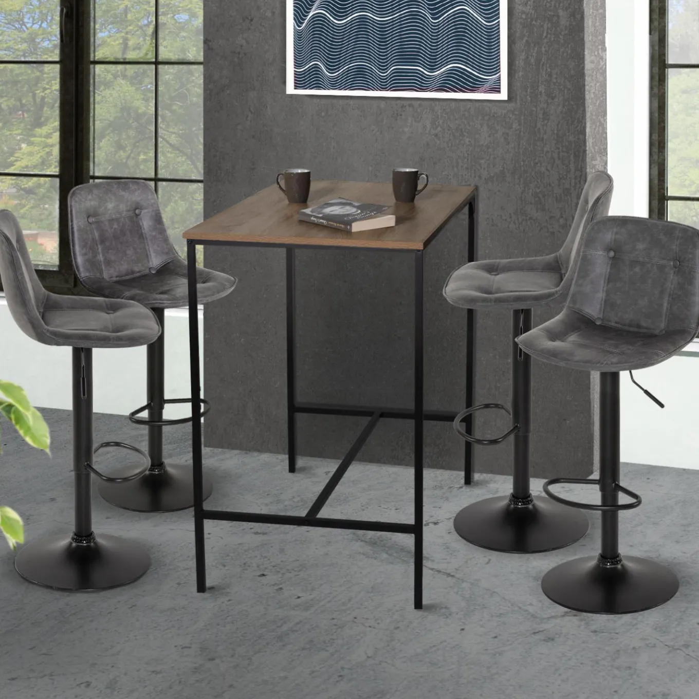 IDMarket Tabourets réglables en hauteur gris* Collection Vintage|Tabourets De Bar