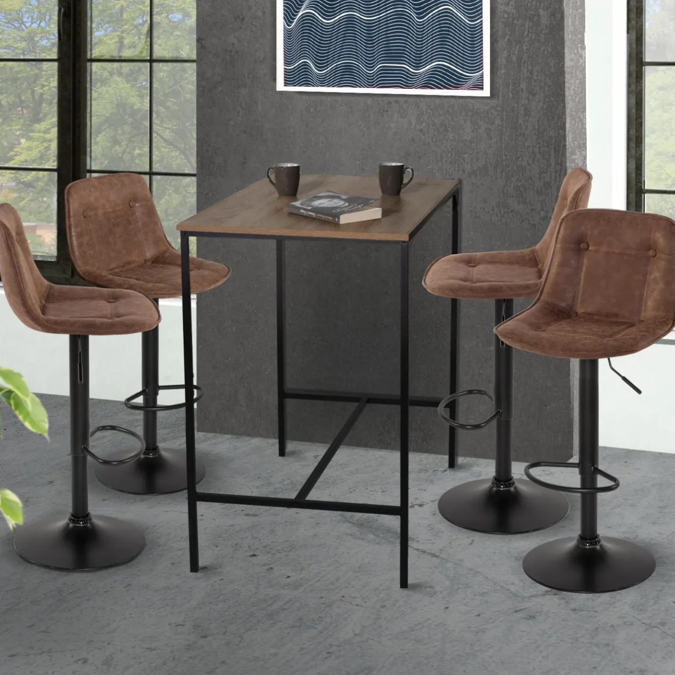 IDMarket Tabourets réglables en hauteur marron* Collection Vintage|Tabourets De Bar