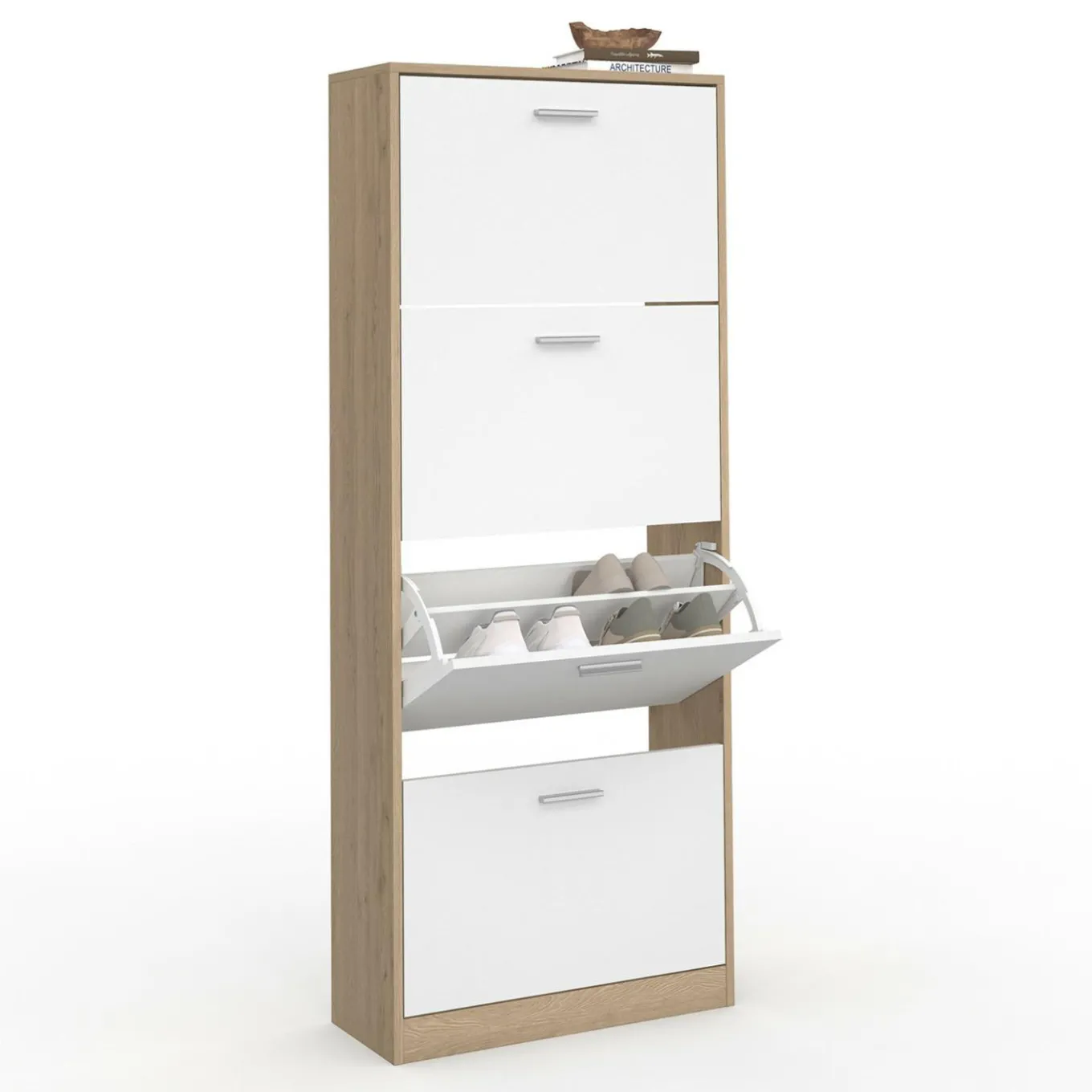 IDMarket Étagère à chaussures 4 portes* Meubles Blancs|Petits Meubles