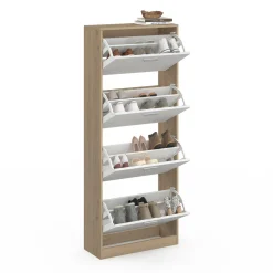 IDMarket Étagère à chaussures 4 portes* Meubles Blancs|Petits Meubles