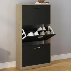 IDMarket Étagère à chaussures imitation hêtre et portes noires* Meubles Hauts|Petits Meubles