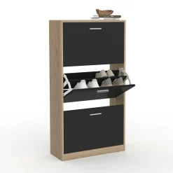 IDMarket Étagère à chaussures imitation hêtre et portes noires* Meubles Hauts|Petits Meubles