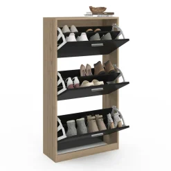 IDMarket Étagère à chaussures imitation hêtre et portes noires* Meubles Hauts|Petits Meubles