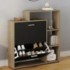 IDMarket Étagère à chaussures imitation hêtre avec 2 portes noires* Petits Meubles|Meubles À Chaussures
