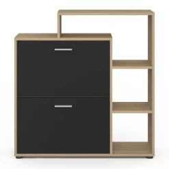 IDMarket Étagère à chaussures imitation hêtre avec 2 portes noires* Petits Meubles|Meubles À Chaussures