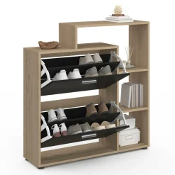 IDMarket Étagère à chaussures imitation hêtre avec 2 portes noires* Petits Meubles|Meubles À Chaussures