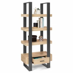 IDMarket Étagère 4 niveaux industrielle bois et noir avec tiroir* Meubles Tiroirs|Collection Contemporaine