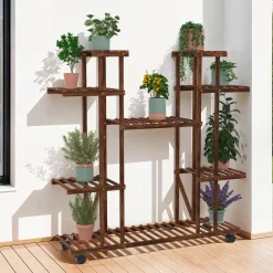 IDMarket Étagère à pots de fleurs en bois de sapin 8 niveaux et roulettes* Décoration Et Accessoires|Plantes Artificielles