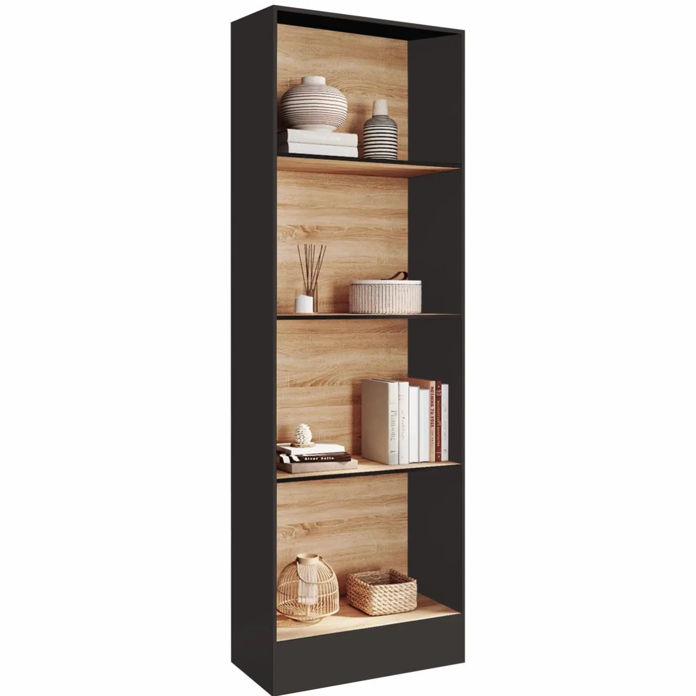 IDMarket Étagère bibliothèque 5 niveaux noir et effet bois H.190cm* Etagères|Bibliothèques
