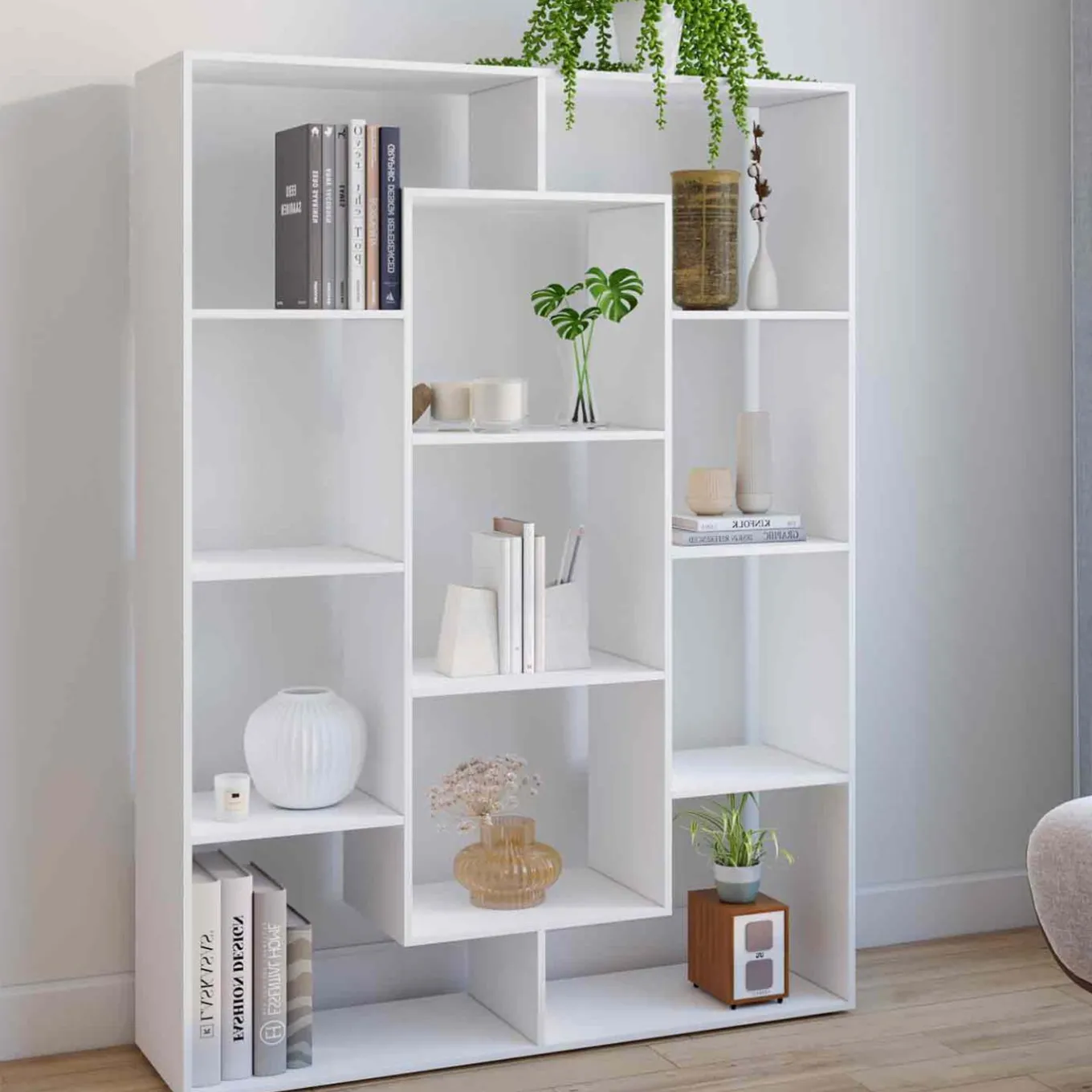 IDMarket Étagère bibliothèque blanche 143 cm 11 compartiments* Collection Design|Collection Agencement Magasin
