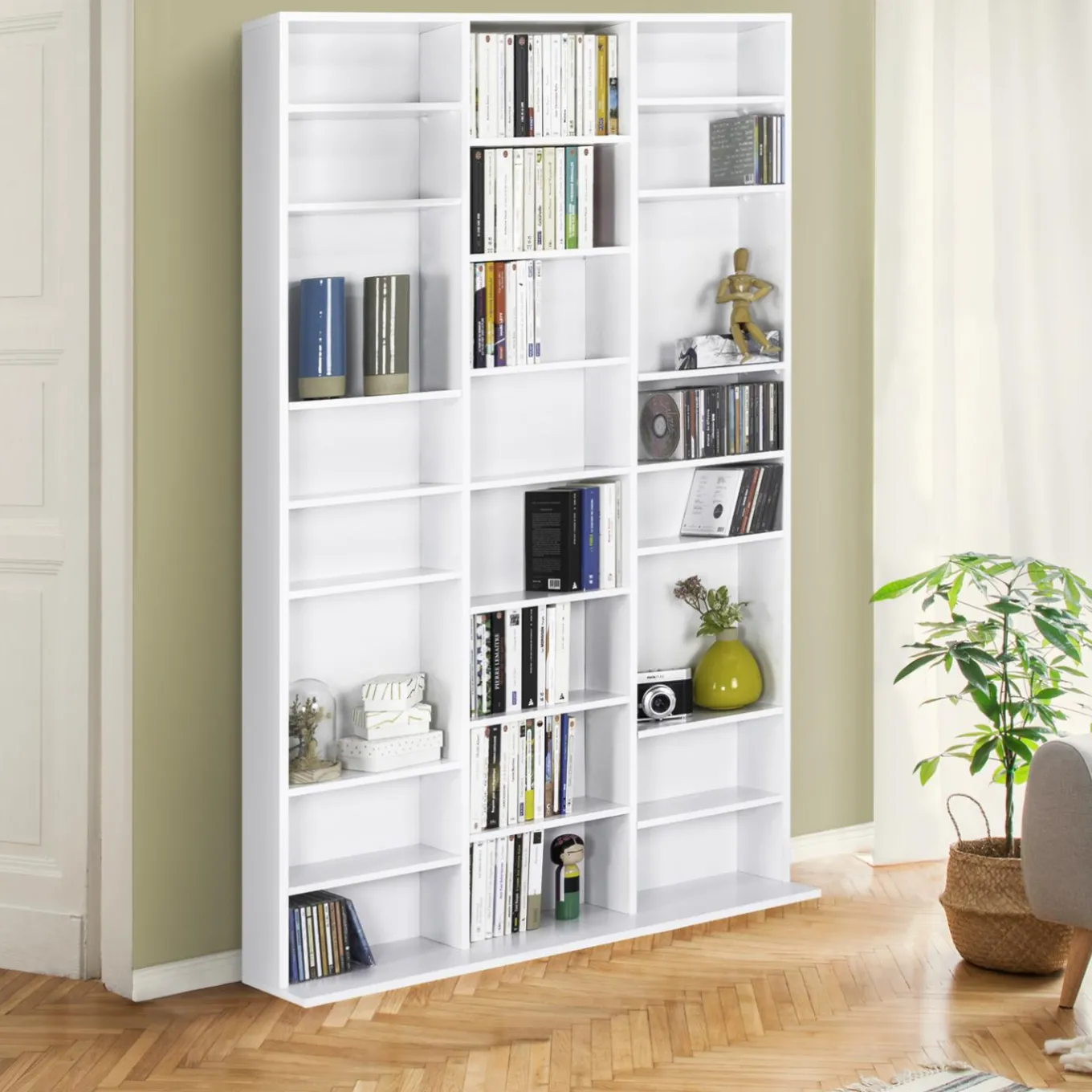 IDMarket Étagère bibliothèque bois blanc 30 cases modulables* Meubles Hauts|Meubles Blancs