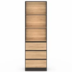 IDMarket Étagère bibliothèque bois et noir 3 tiroirs 3 niveaux H.190cm* Meubles Tiroirs|Meubles Hauts