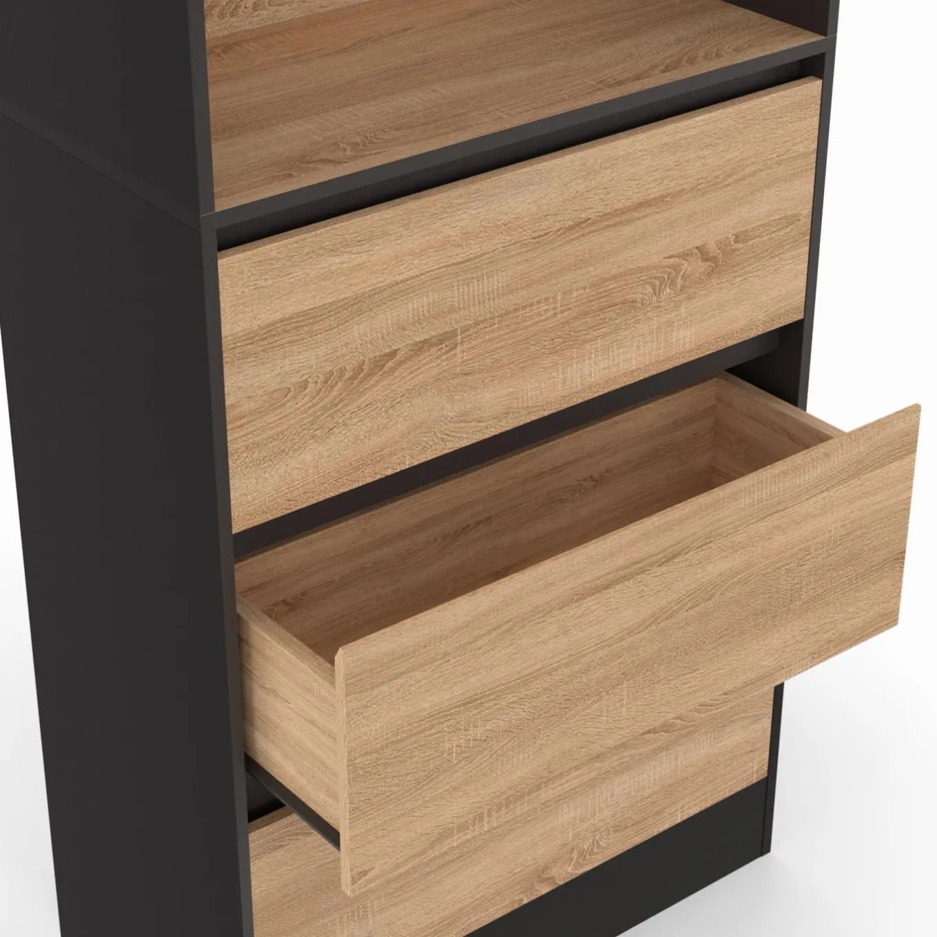 IDMarket Étagère bibliothèque bois et noir 3 tiroirs 3 niveaux H.190cm* Meubles Tiroirs|Meubles Hauts