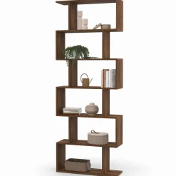 IDMarket Étagère bibliothèque en forme de S effet noyer 189 cm* Meubles Hauts|Meubles En Bois