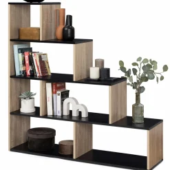 IDMarket Étagère bibliothèque forme escalier bois imitation hêtre et noir* Meubles Hauts|Meubles En Bois