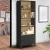 IDMarket Étagère bibliothèque industrielle bois et noir 4 niveaux avec placard portes métalliques* Etagères|Salon Complet