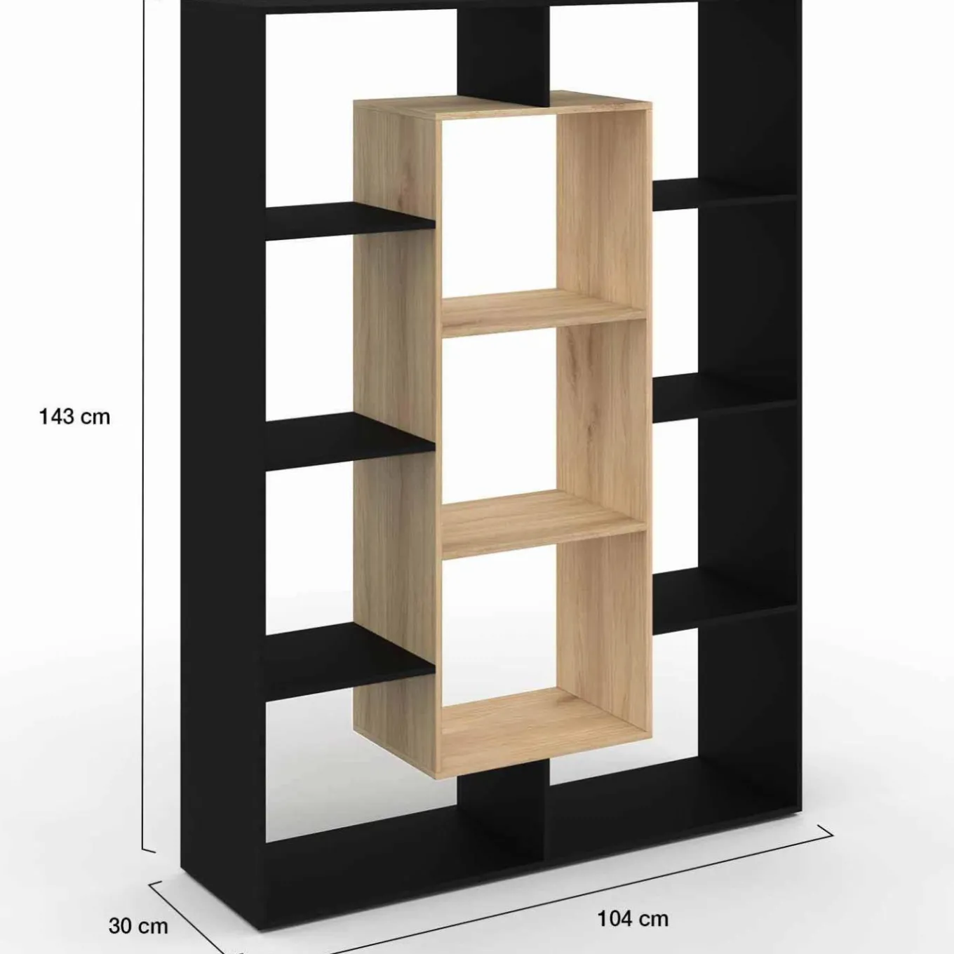 IDMarket Étagère bibliothèque noire et bois 143 cm 11 compartiments* Collection Design|Collection Agencement Magasin